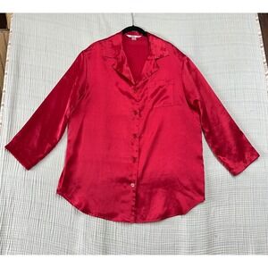 VTG Victoria's Secret Red Satin Sleep Shirt Long Sleeve Button Up Womens M Y2K